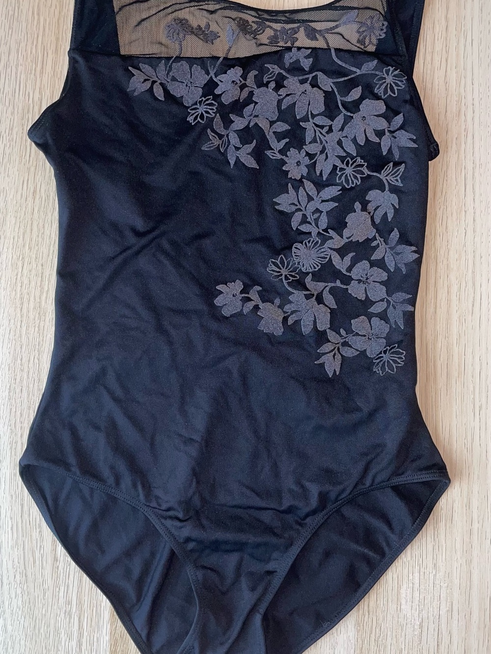Black Floral Mesh-Accent Women’s Bodysuit size small